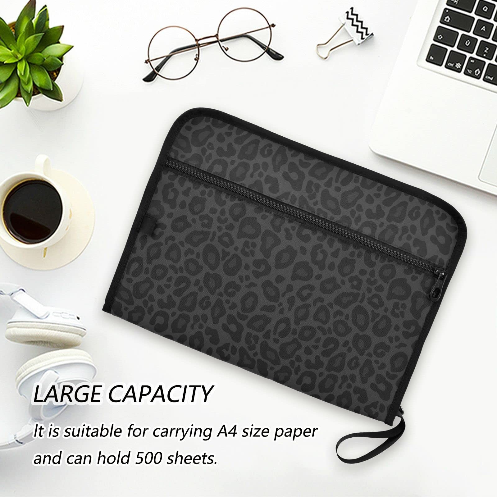 Black Leopard Expanding File Folder with 14x10x0.8 Inches,