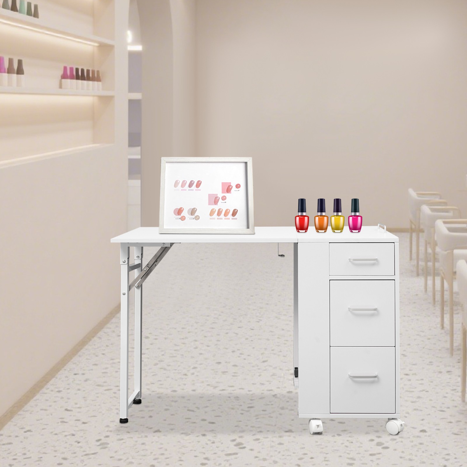 Nail Desk, Manicure Table, Foldable Manicure Table White