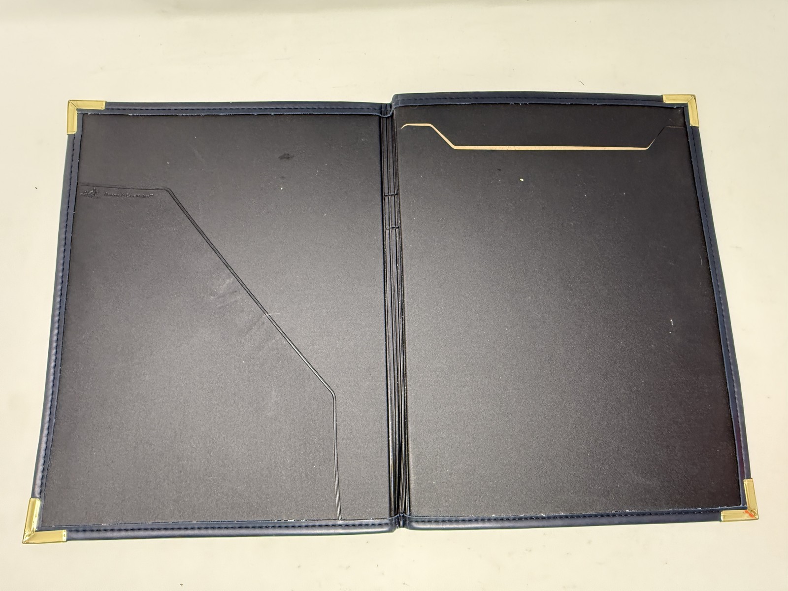 Blue Leather Portfolio Folder with Gold Corners Used