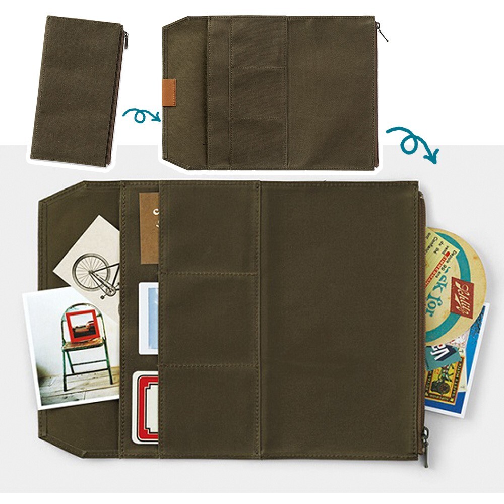 TRAVELER’S Notebook Cotton Zipper Case Olive Regular Size midori F/S