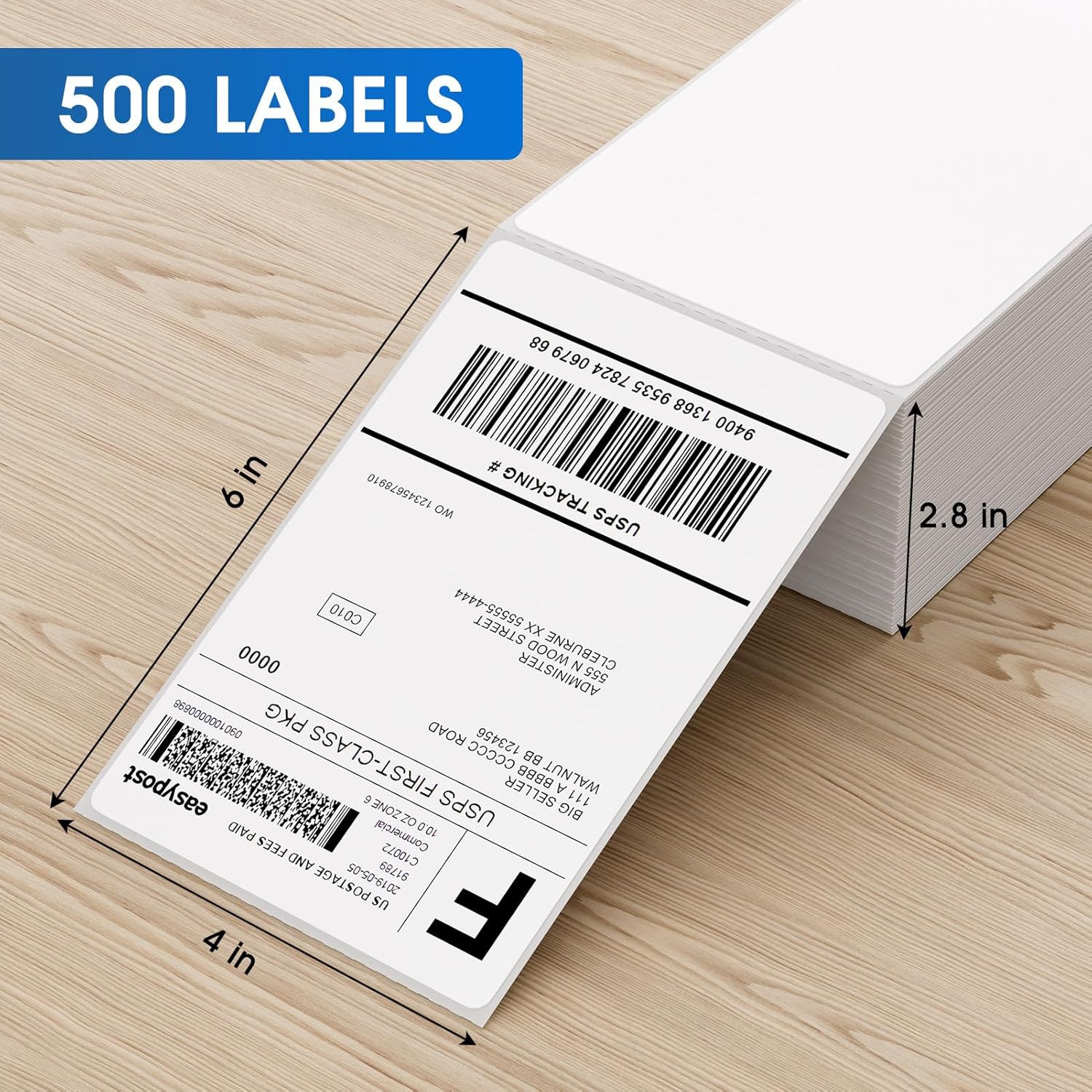4″ X 6″ Direct Thermal Labels, 500 Fanfold Labels, for Shipping & Mailing, Perfo