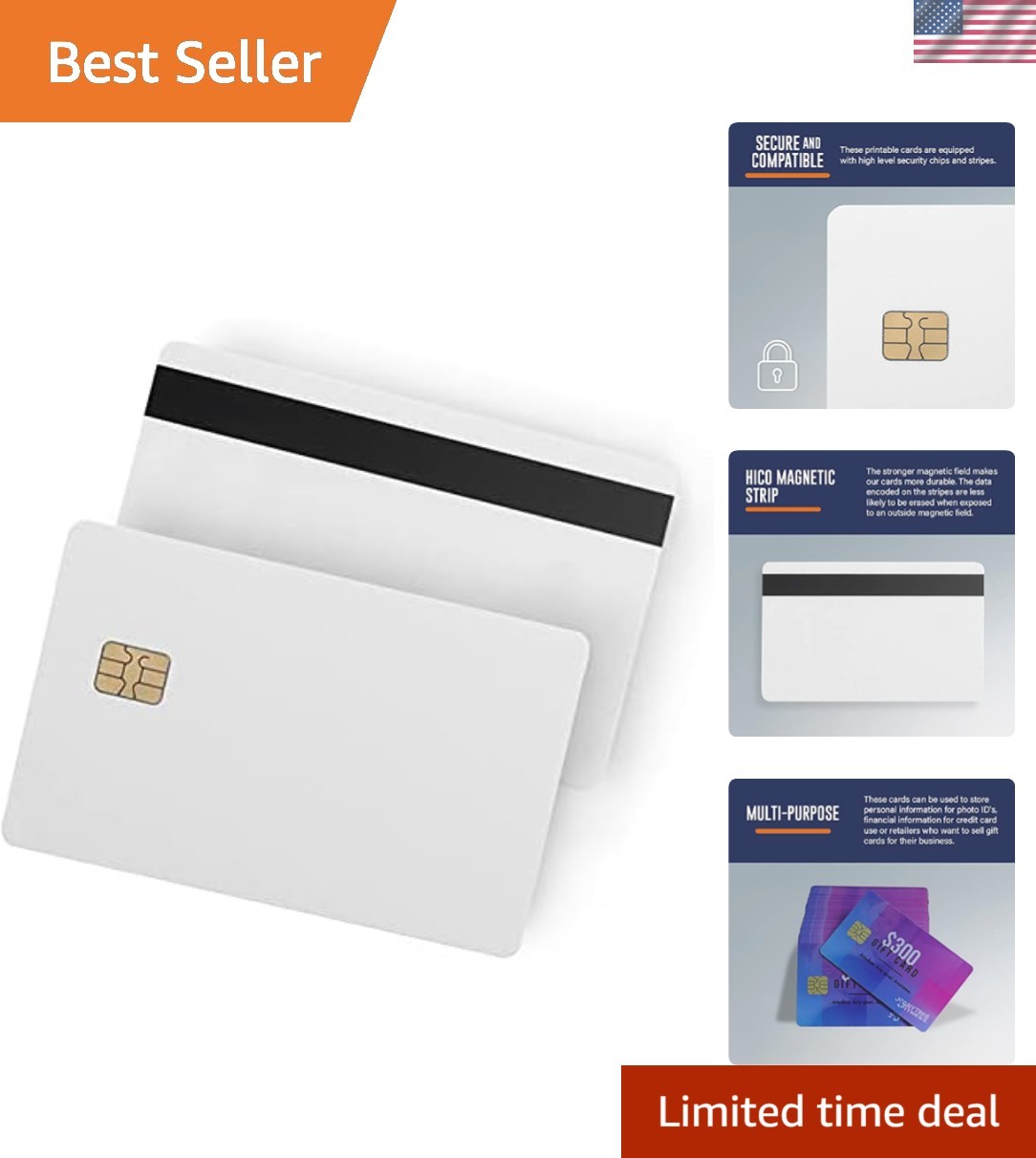 Bulk 100 Hi-Co Magnetic Stripe Chip Cards – Reliable PVC with Ten Lifespan