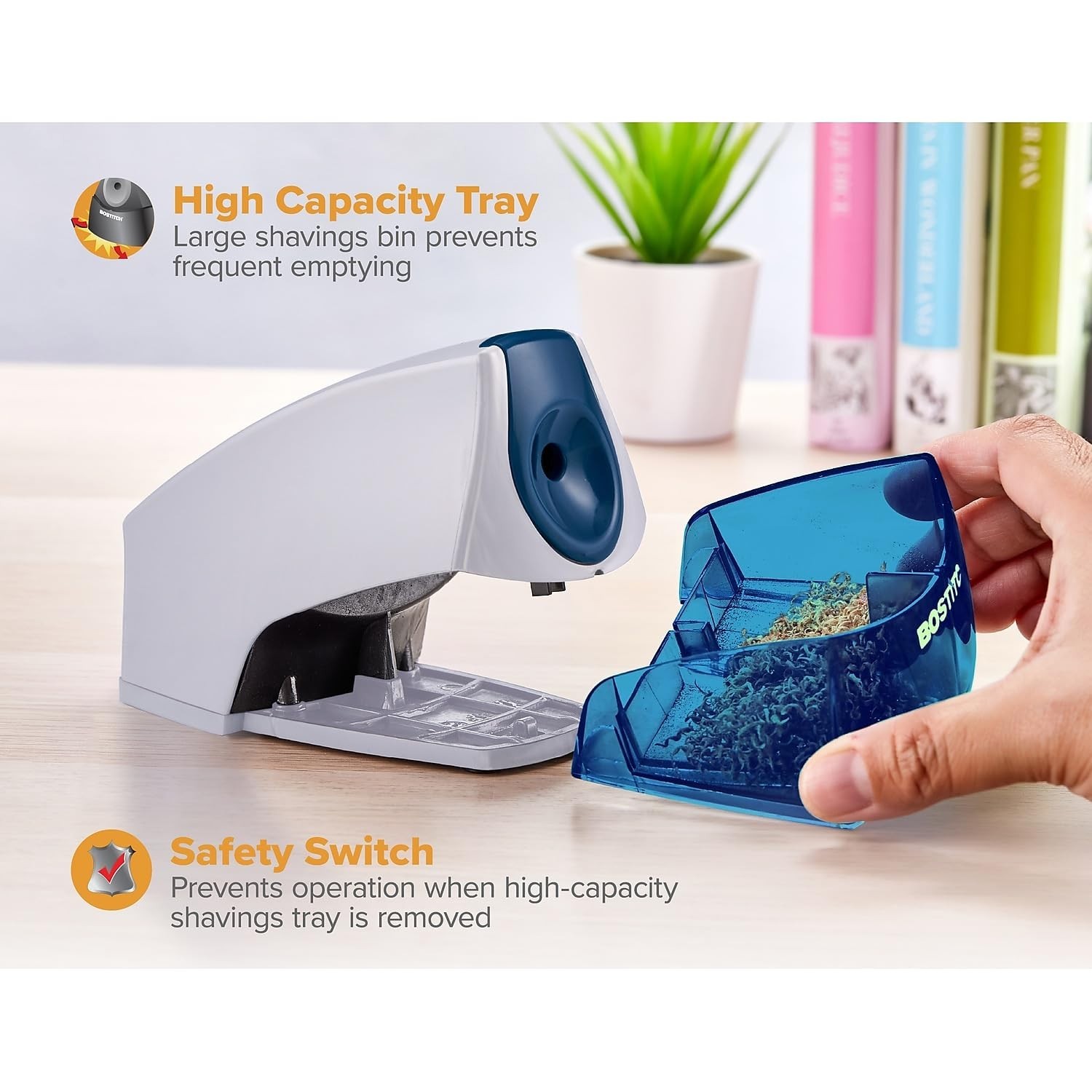 Electric Pencil Sharpener with Heavy-Duty Motor & Safety Switch, Blue