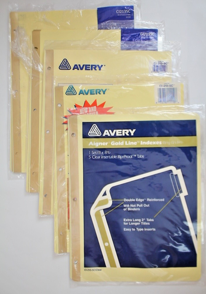 Avery Gold Line Insertable Dividers 5 Tabs 5 Sets 11110 #991