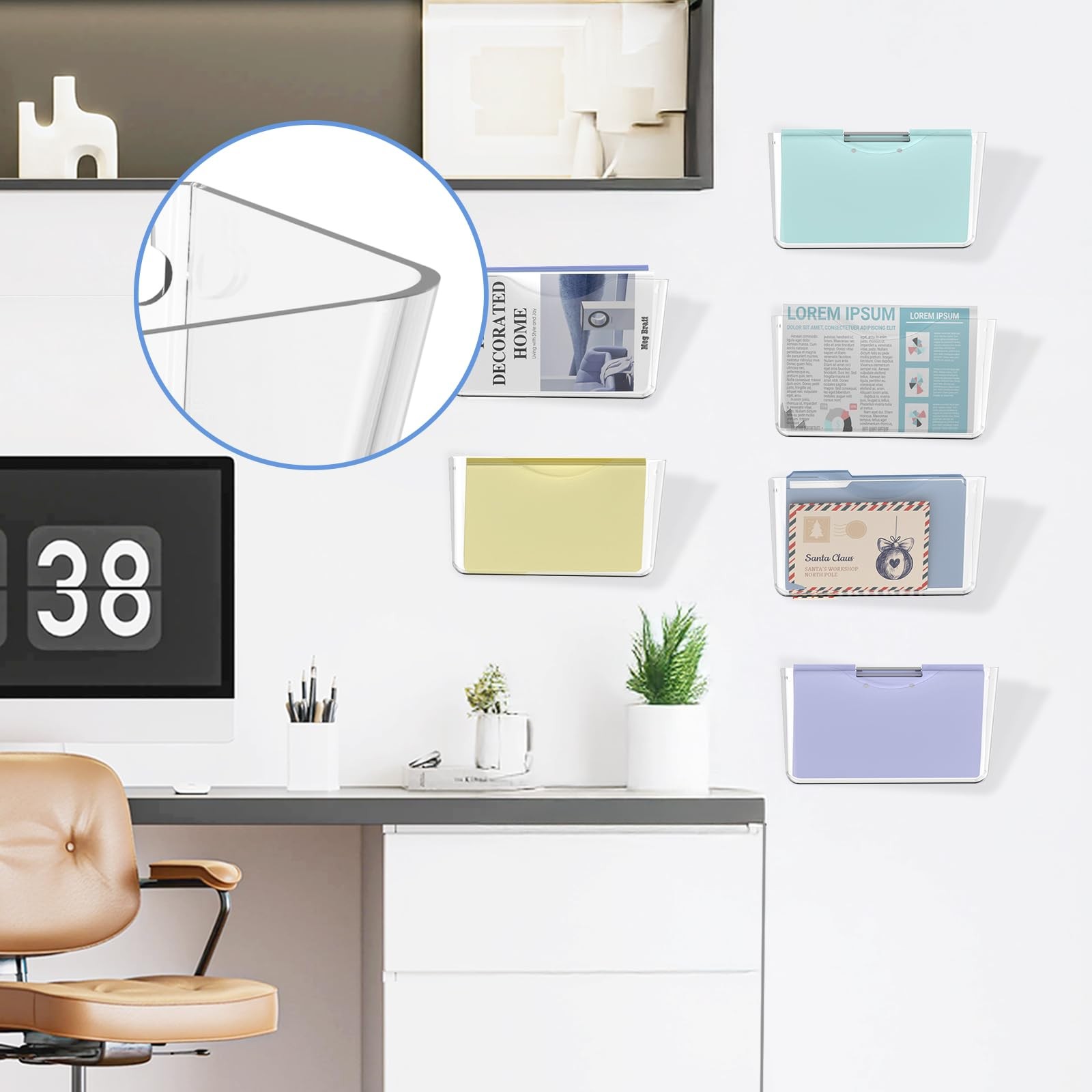 Clear Acrylic Wall Mount Single Pocket Letter Size File Holder Rack 3 PCS