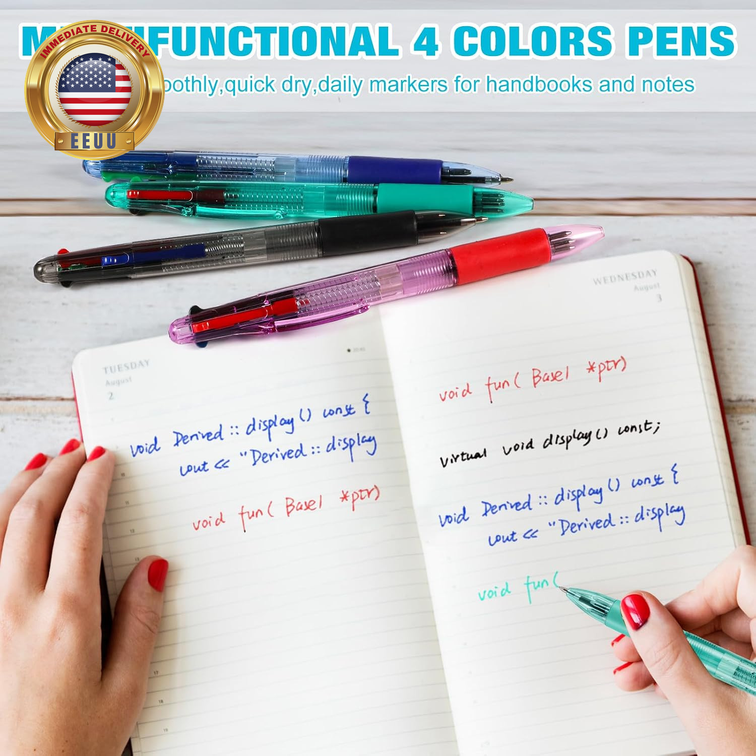 4 Peices Basic Multicolor Pen in One 4-Color Retractable Ballpoint Pens 0.7Mm Sm