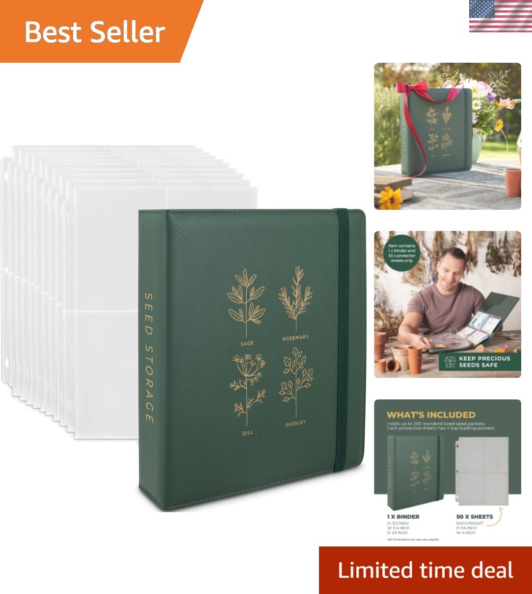 Seed Storage Organizer Binder – Seed Packet Organizer with 50 Pack Sheet Prot…