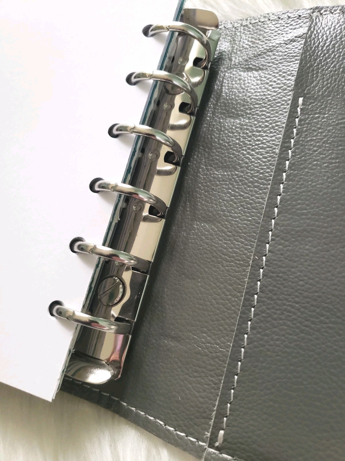 6 Ring Pocket Wide Genuine Leather Planner Cover Grey Unbranded