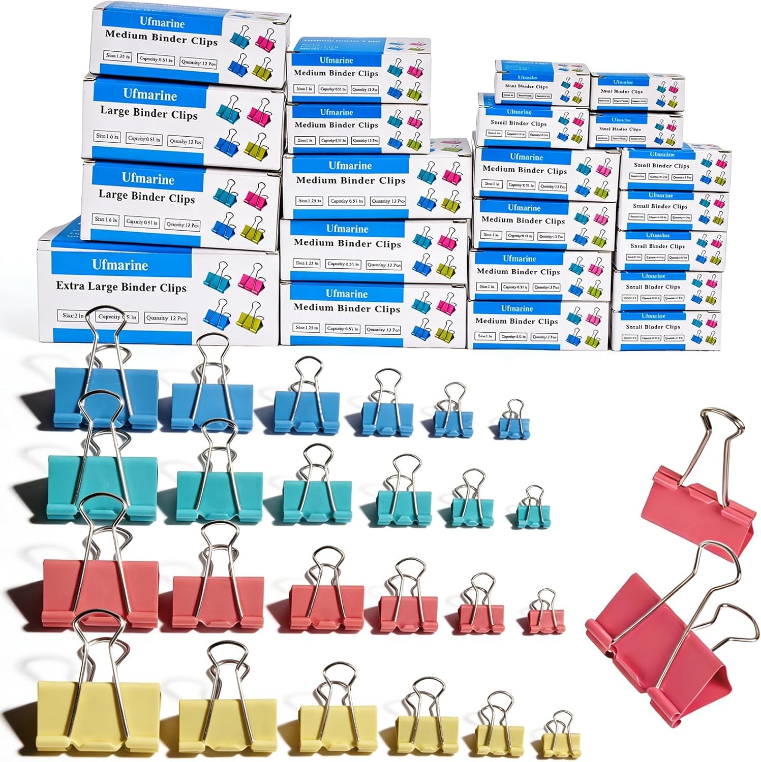300 Pcs Binder Clips Assorted Sizes Colored, Extra Large, Large, Medium, Small
