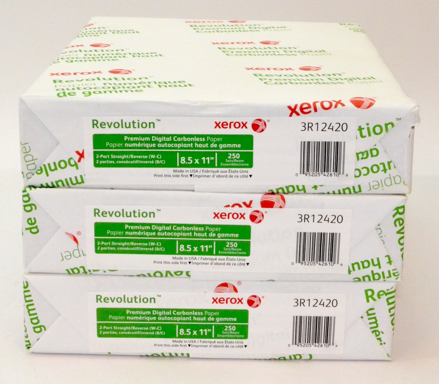 *Lot of 3 Reams* Xerox Revolution Digital Carbonless Paper, 2 Part, 20LB *New*
