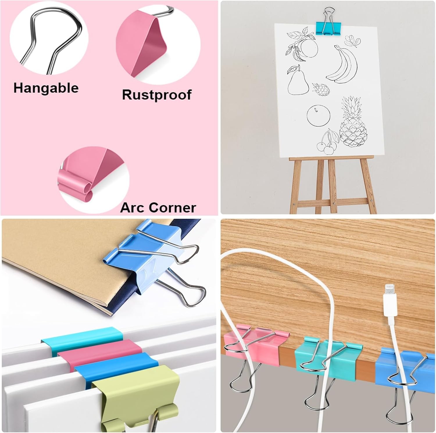 300 Pcs Binder Clips Assorted Sizes Colored, Extra Large, Large, Medium, Small