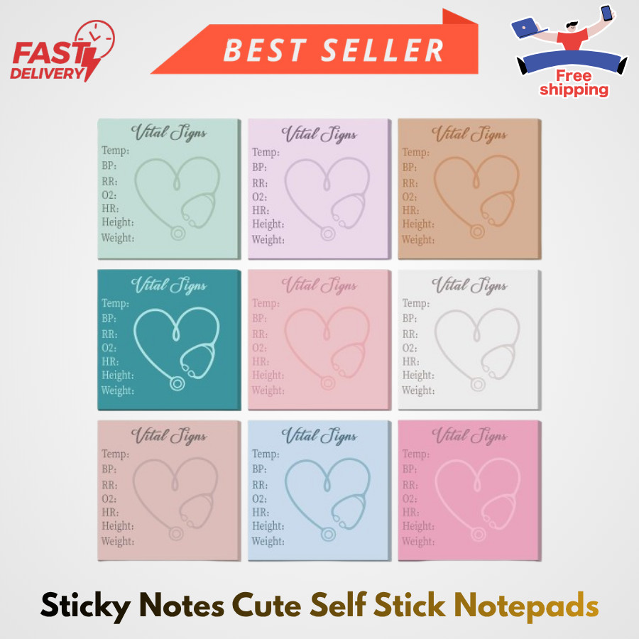 9 Pcs Vital Signs Sticky Notes Cute Self Stick Notepads Easy to Post Desk Sup…