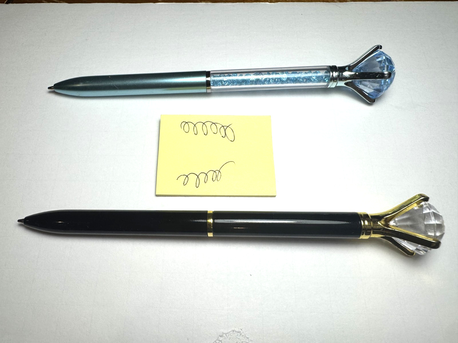 BUNDLE: 2 DIAMOND PENS W CRYSTAL TOP – BLACK – SKY BLUE – BLACK INK – PRE-OWNED