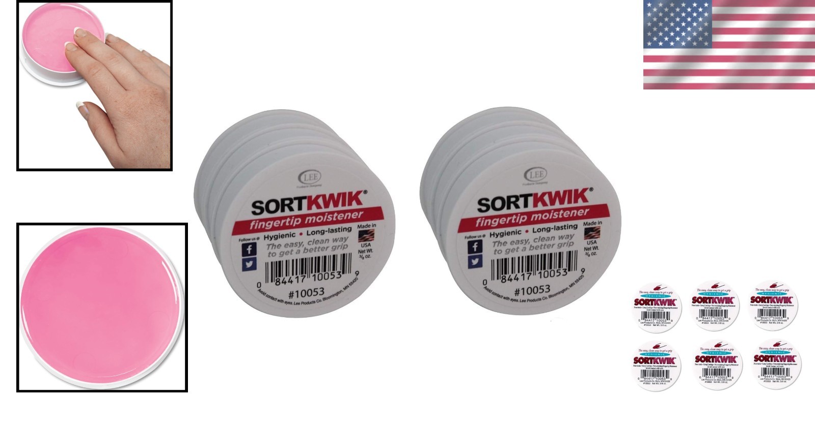 6 Pack of LEE Sortkwik Fingertip Moisteners, 3/8 oz in Pink – Count with Ease