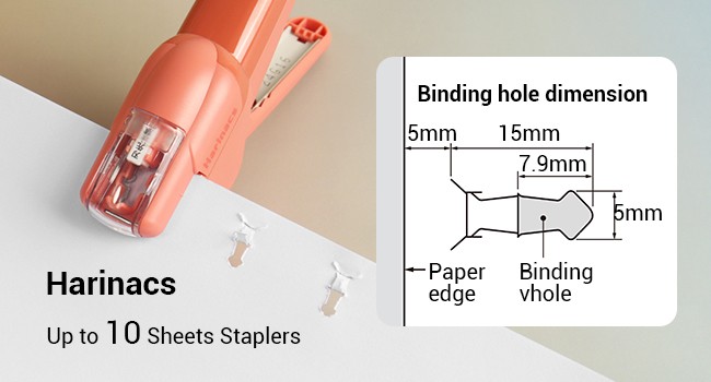 Kokuyo Stapleless Stapler, Harinacs Handheld Staple-Free, Up to 10 Sheets No