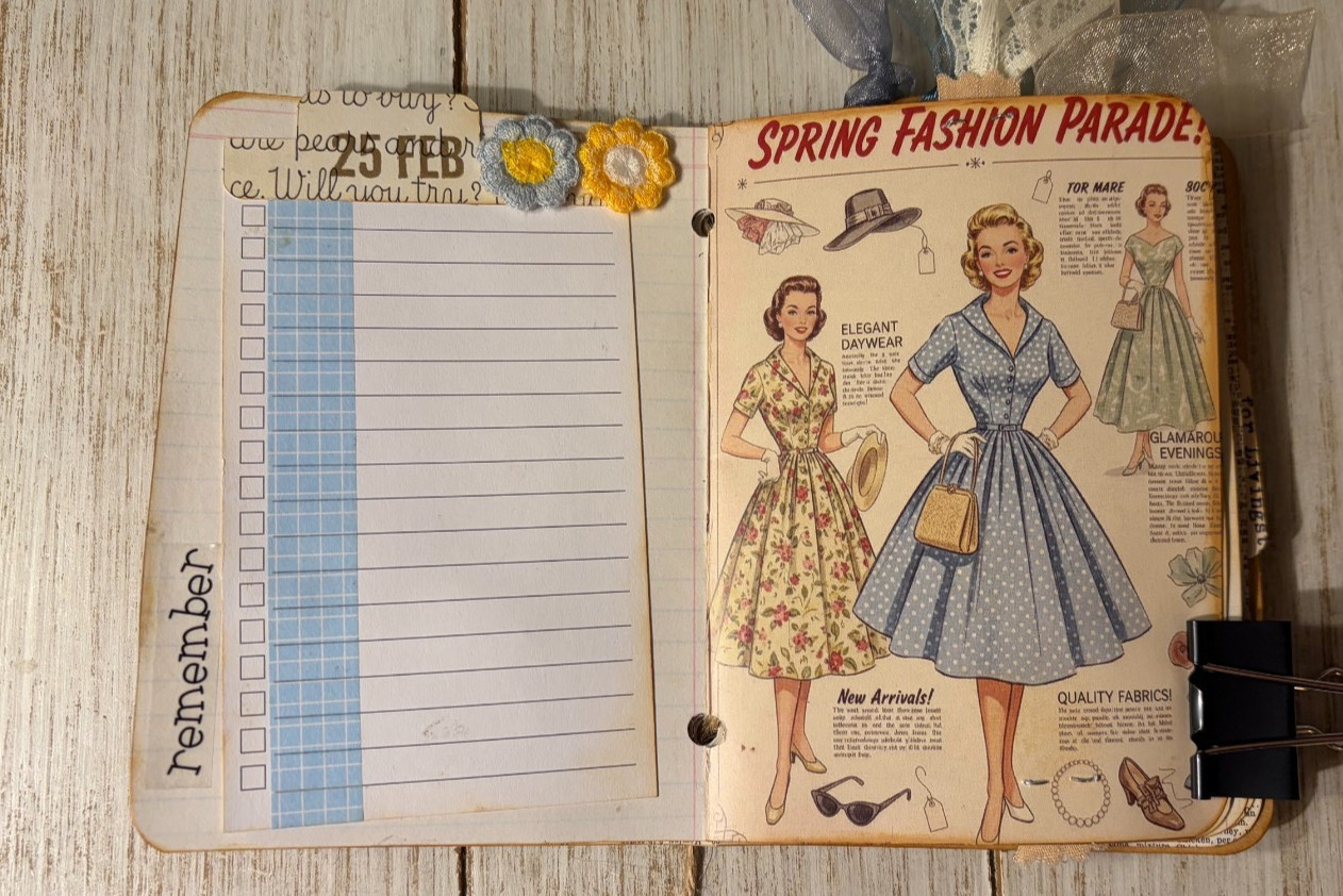 Junk Journal Handmade Booklet Book Vintage “1950’s Ladies” Pockets, Ephemera