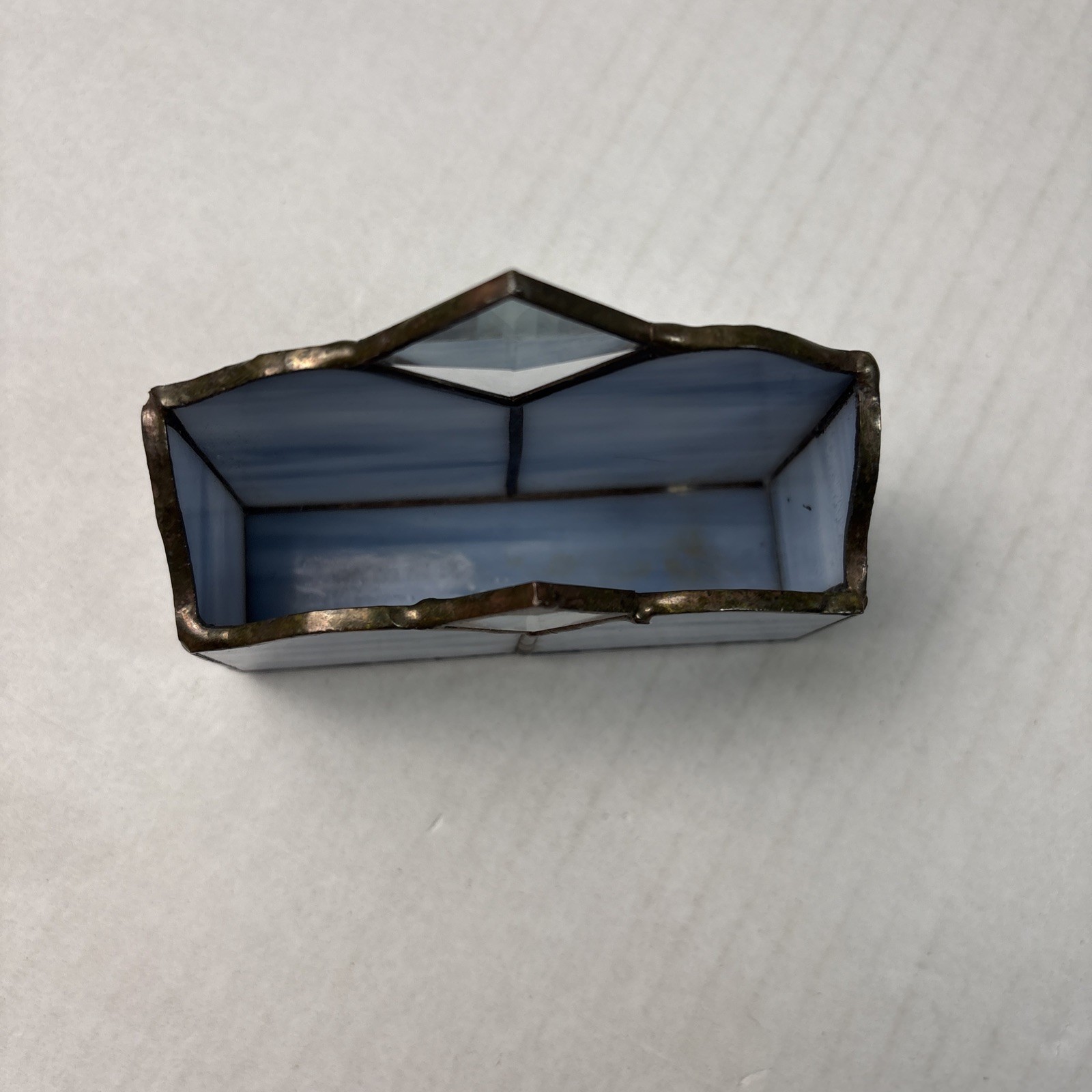 handcrafted stained glass business card desk organizer with metal frame Vintage