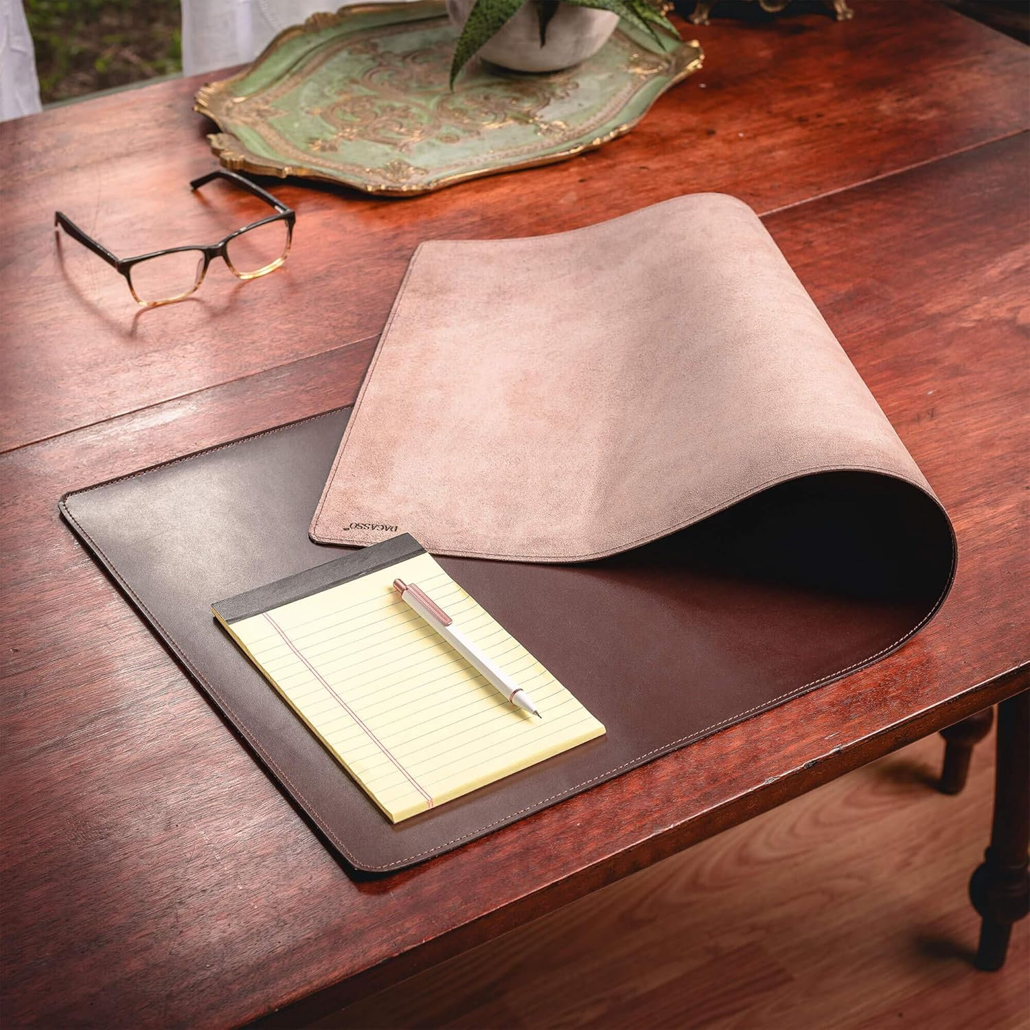 Bonded Leather No Core Rollable Desk Mat/Pad – Luxury Leather Desk Blotter for W