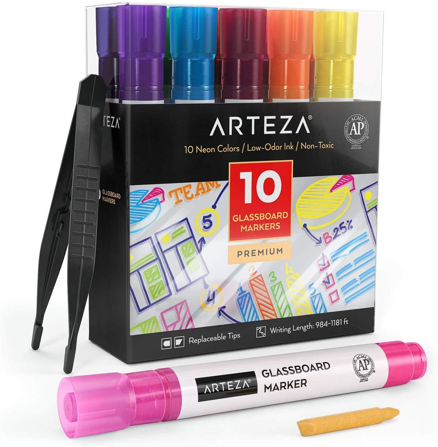 Arteza Glassboard Markers | Assorted Colors – Set of 10