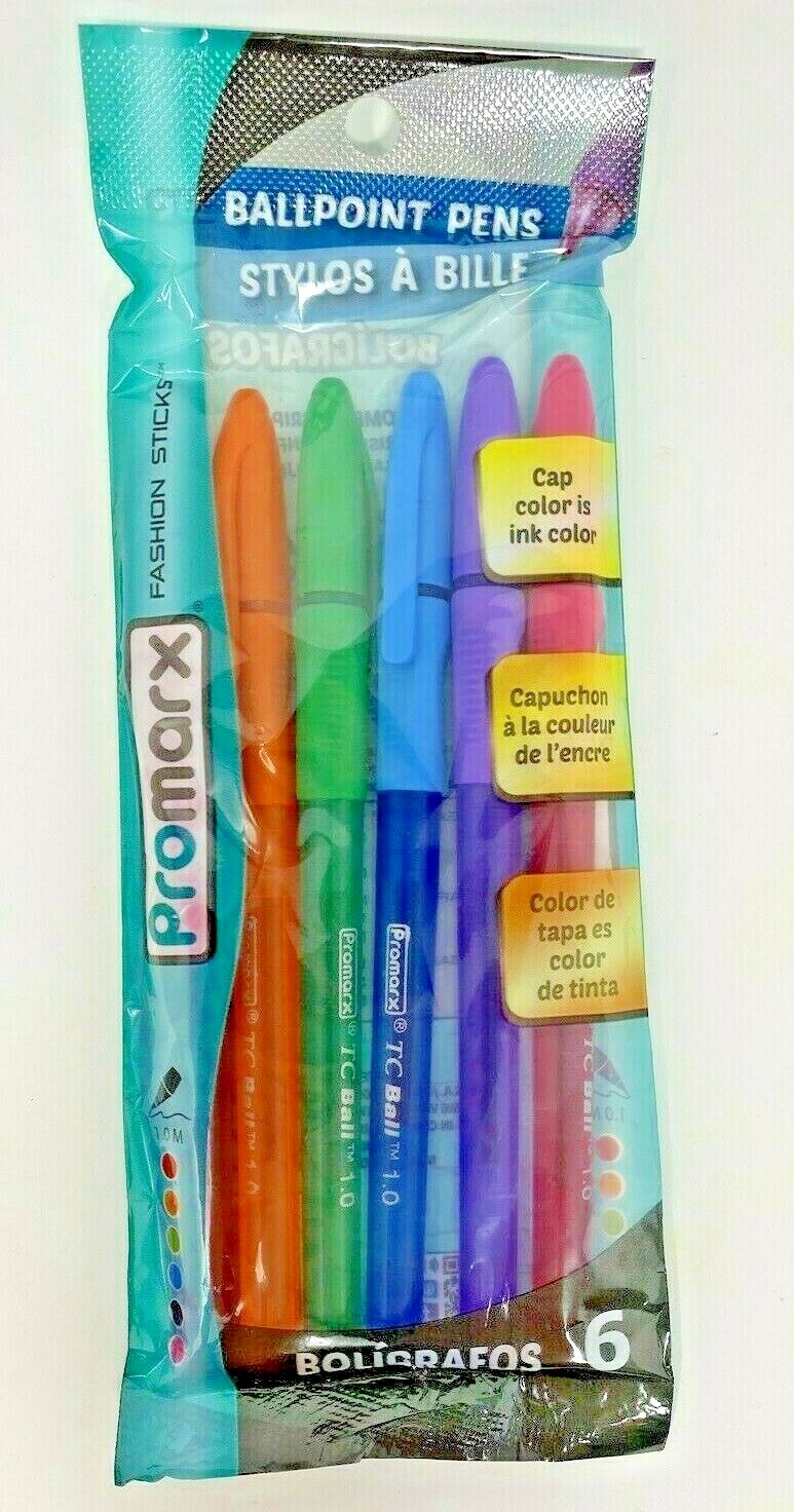 12 Pk,6per Pack Promarx Stick Ballpoint Pens, 1.0 mm, Assorted Colors, 72 Total
