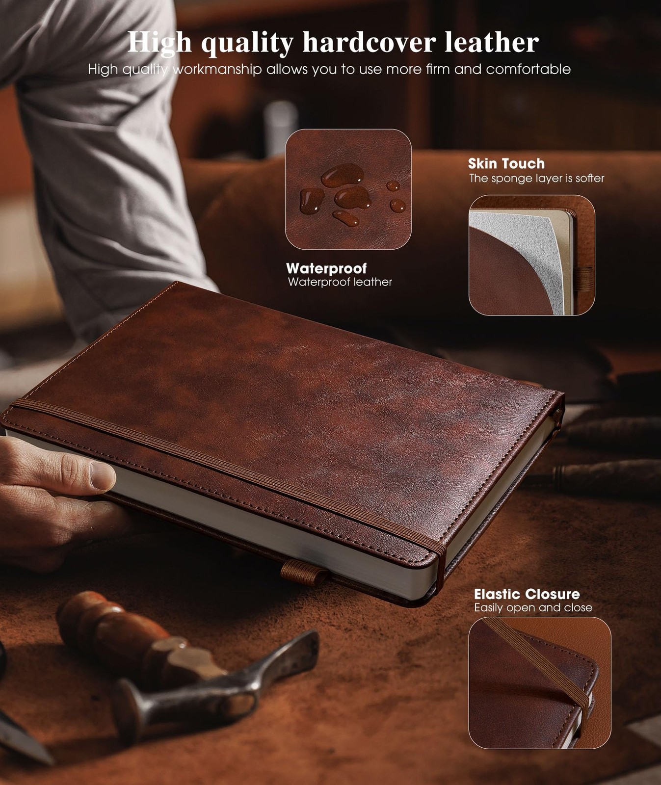 Lined Leather Journal Notebook for Men Women, Hardcover Journals with A5 Brown