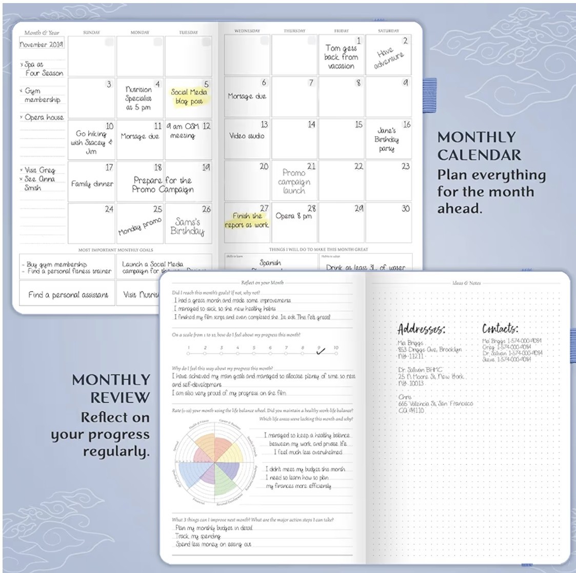 Legend Planner Pro Undated Weekly/Monthly Planner Periwinkle Gold Foil