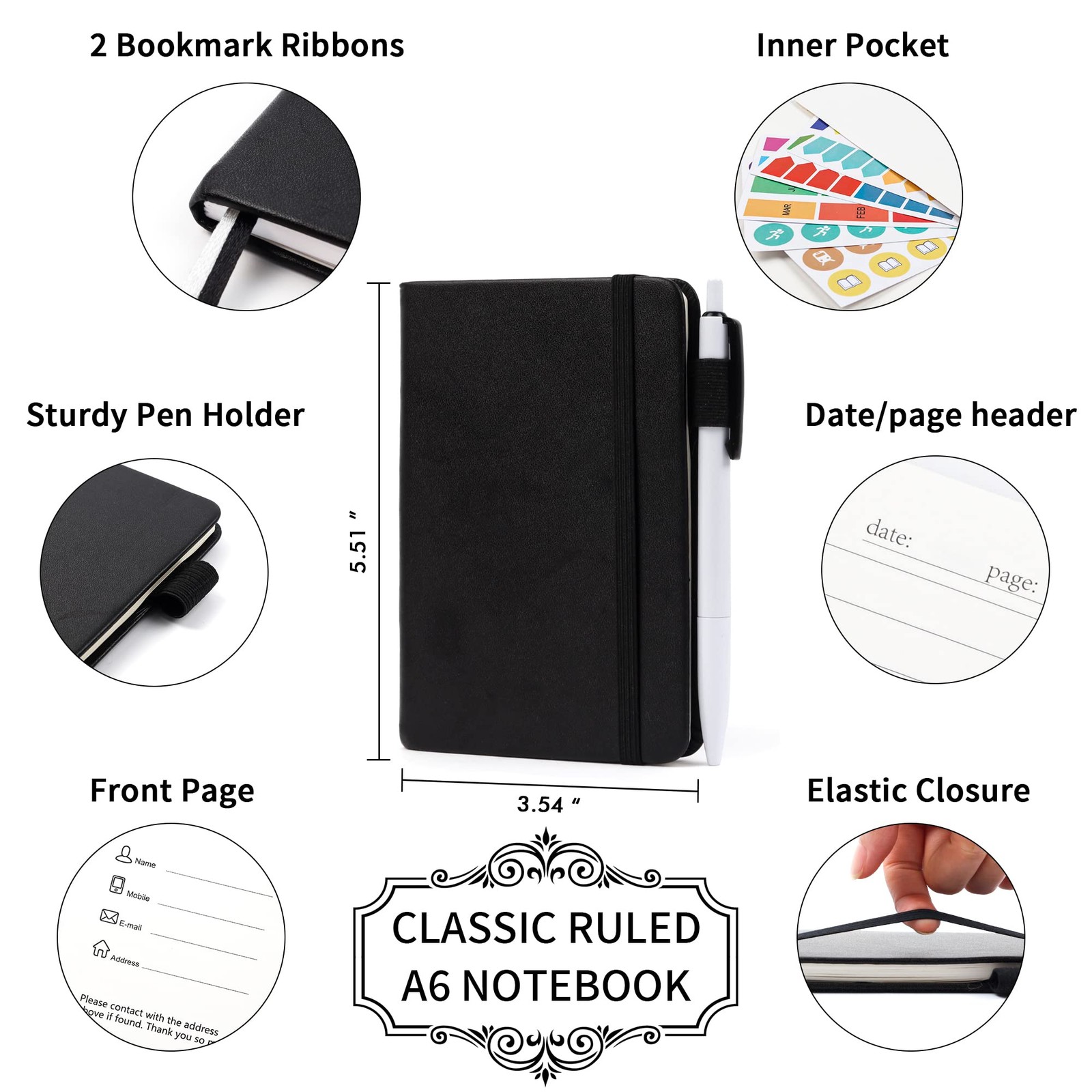 3 Pack Pocket Notebook Journals with 3 Black Pens, A6 Mini Cute Small Journal…