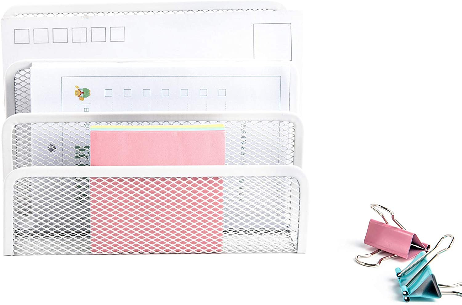 Small Letter Sorter Desktop File Holder Organizer Metal Mesh with 3 Vertical Upr