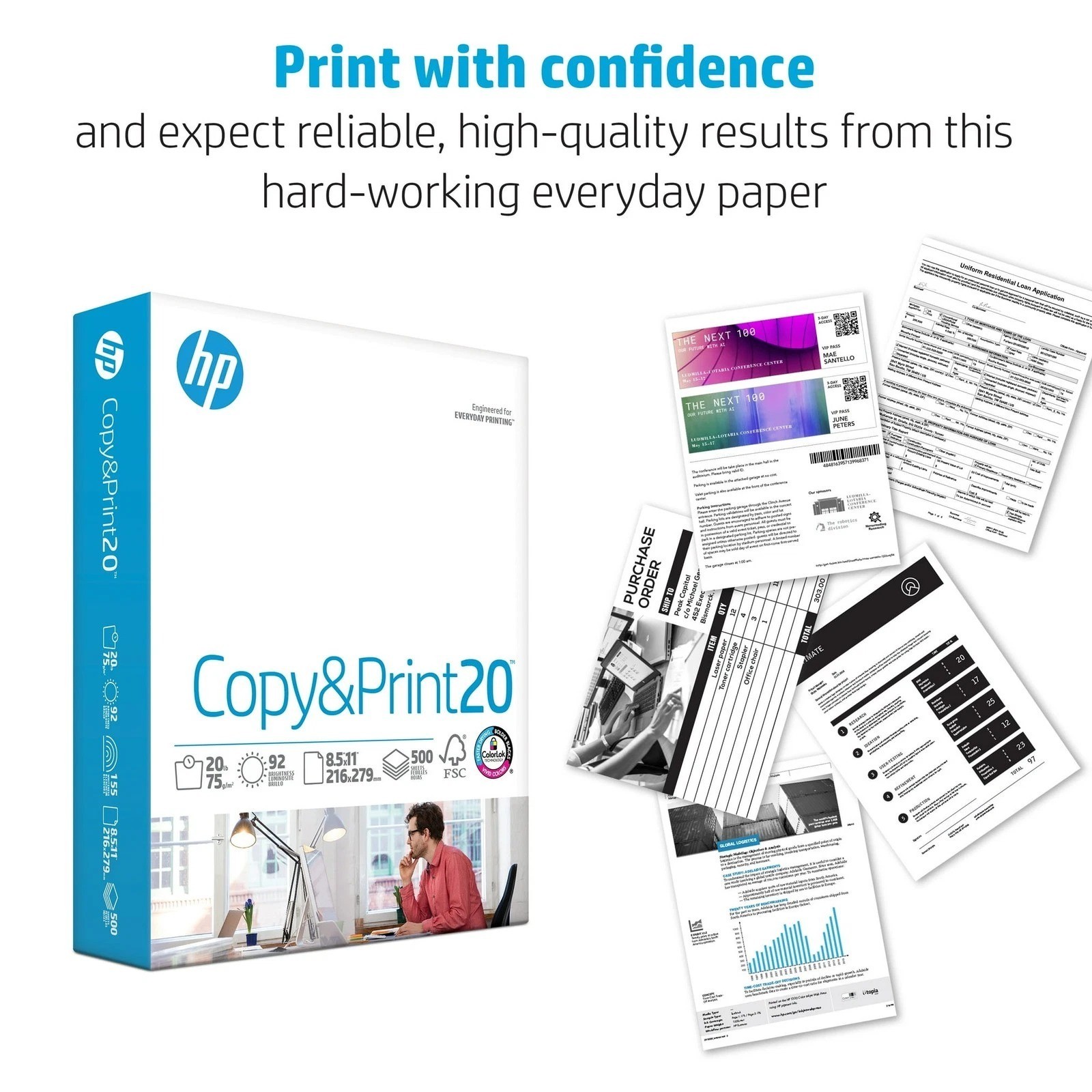 HP Printer Paper 8.5 x 11 Paper Copy &Print 20 lb 1 Ream Case – 500 Sheets