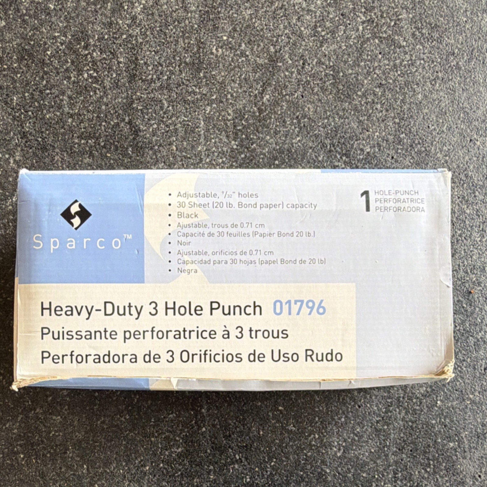 Sparco Heavy Duty 3 Hole Punch 01796 Adjustable Holes, 30 Sheets, Black