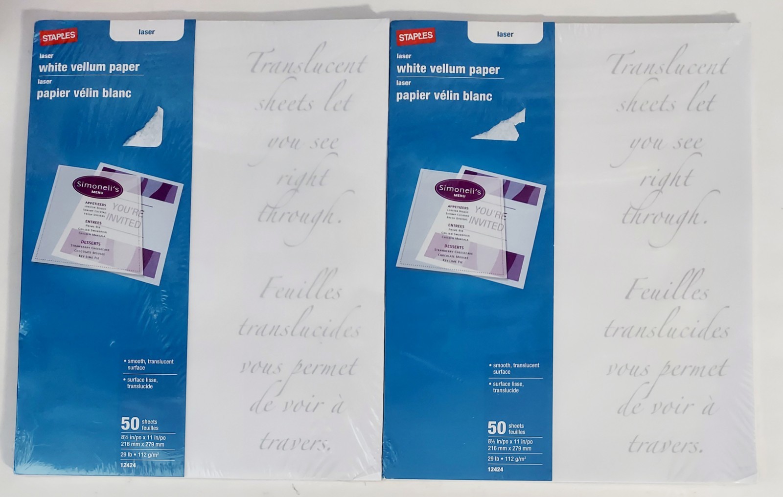 Staples Inkjet Laser White Vellum Paper 8.5 x 11 inches 100 Sheets Total