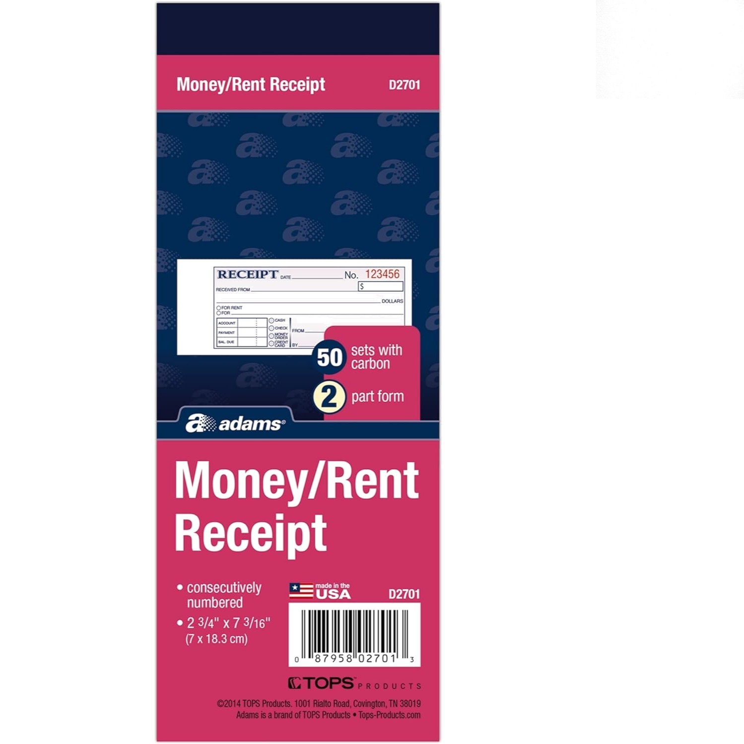 Money & Rent Receipt Book – 2-Part, 50 Carbon Copies, Compact 2-3/4×7-3/16