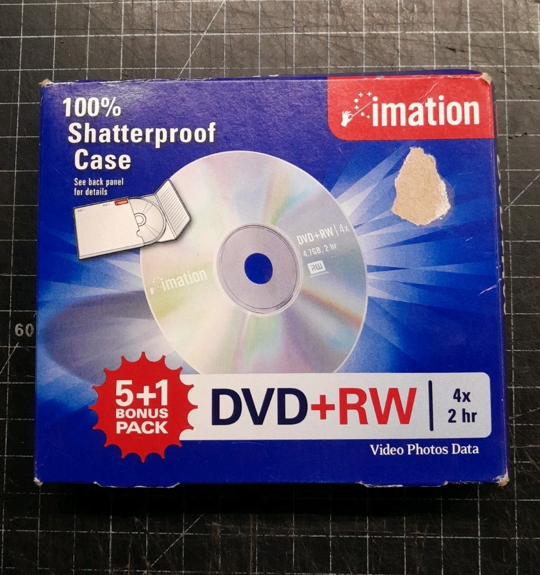 (6) Imation DVD+RW 4X, 4.7GB, 2 hr with 100% Shatterproof Eco-Friendly Case