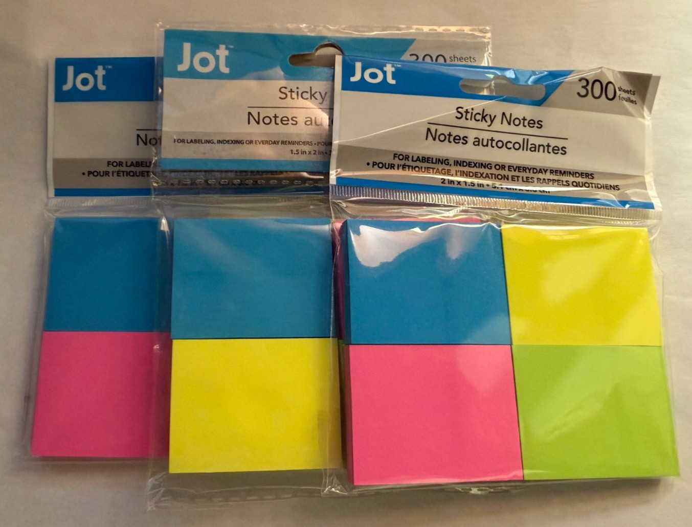 Jot Sticky Notes, 1.5 x 2 Inches, 12 Pack (3 packs of 4 pads)