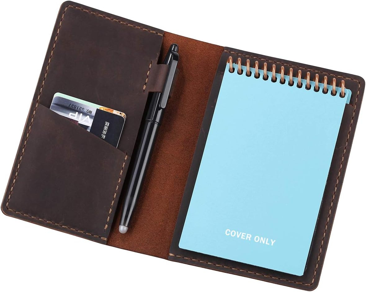 Leather Journal Cover for 3.5″ x 5.5″ Pocket Size Notebook With Pen Loop, Lea…