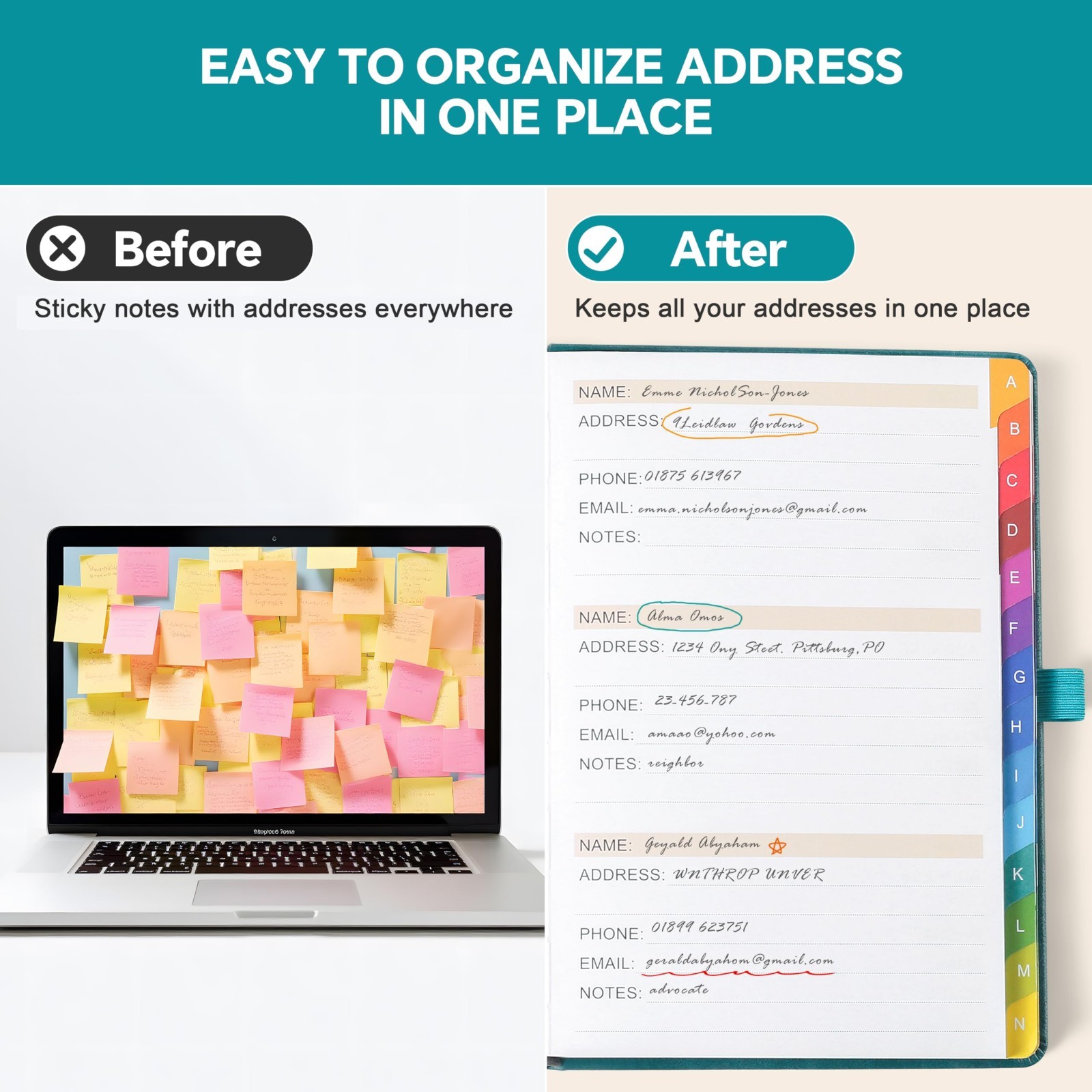 Colorful Alphabetical Address Book with Tabs – Hardcover Contact Organizer for S
