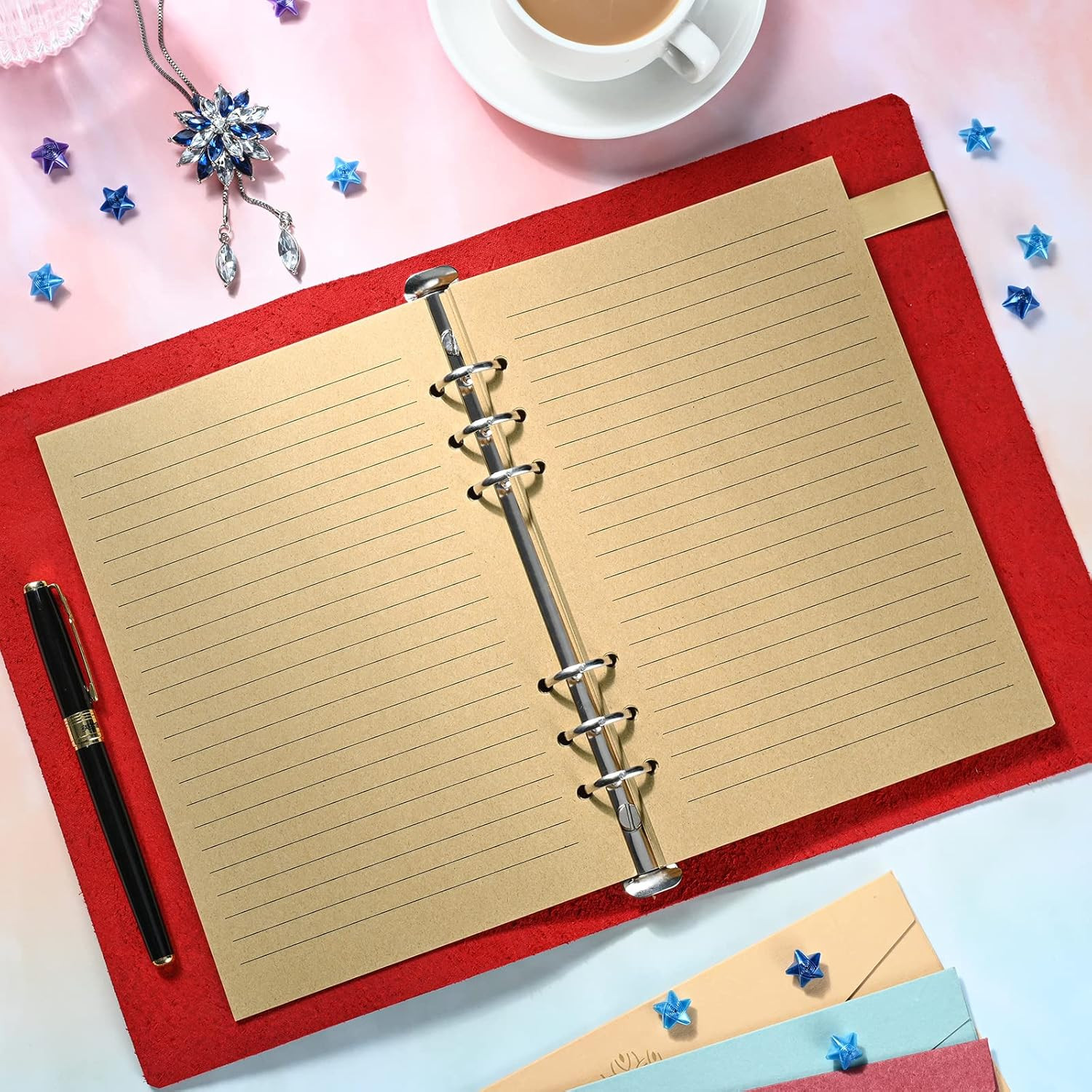 A5 Lined Vintage Refillable Paper, Retro A5 Binder Refills Paper for 6-Ring Bind