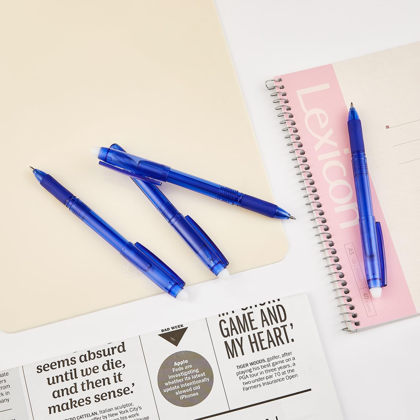 Volcanics Erasable Gel Pens, 0.7mm Fine 1 Count (Pack of 12), Black and Blue