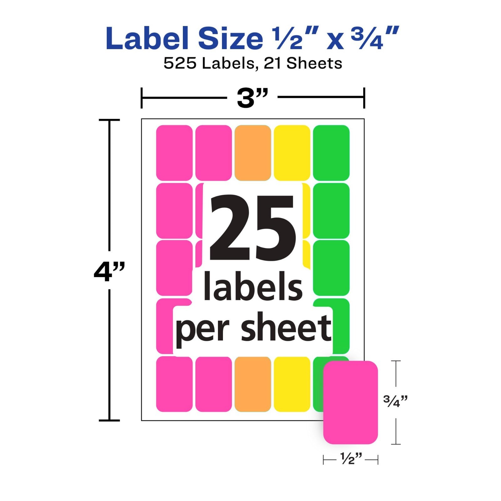 Rectangular Color Coding Labels, Assorted, Removable, Pack of 525 (06721)