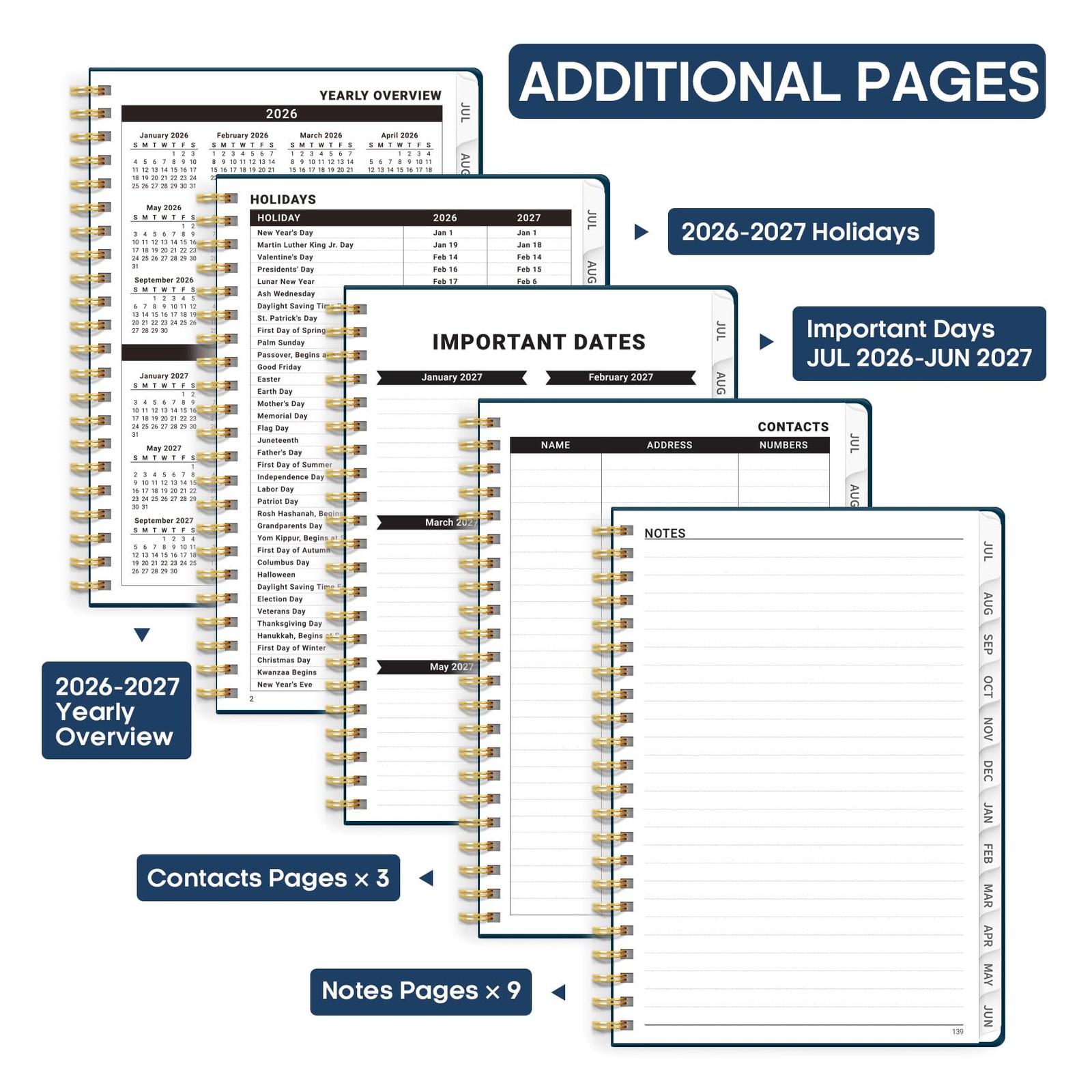 Academic Planner 2026-2027, Weekly and Monthly (6.4″x8.5″) A5, G.Navy