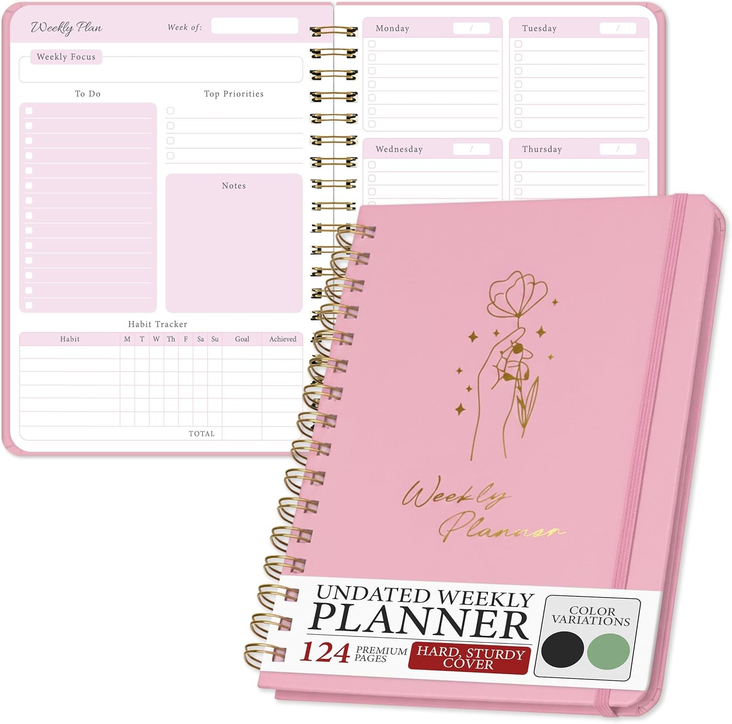 Undated Weekly Planner – Minimalist Daily Planner Notebook for Work, Home & Da
