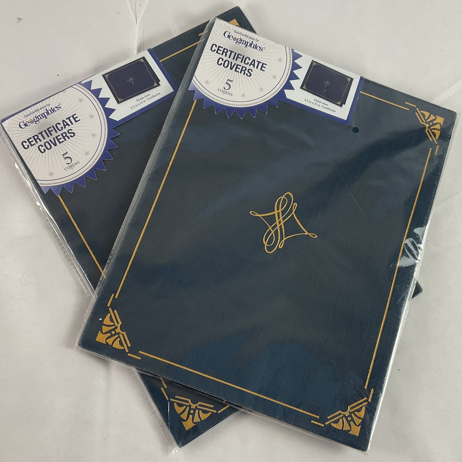 Geographics | Certificate Covers | Blue & Gold | Holds 8.5×10 | 2 Packs of 5