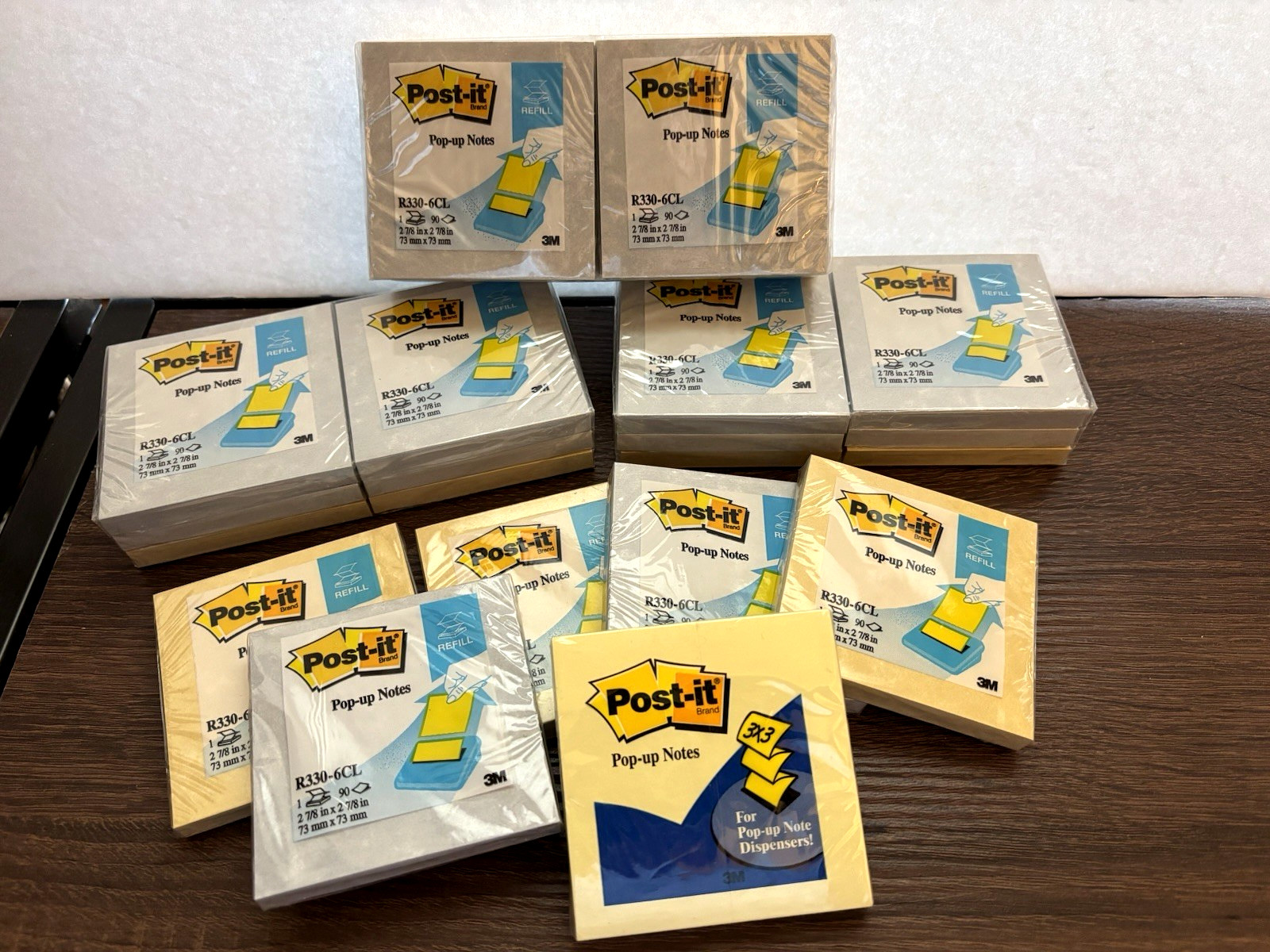 LOT of 24 Pads – 100 sheets ea 3″x3″ POST-IT POP-UP Blue & Yellow STICKY NOTES