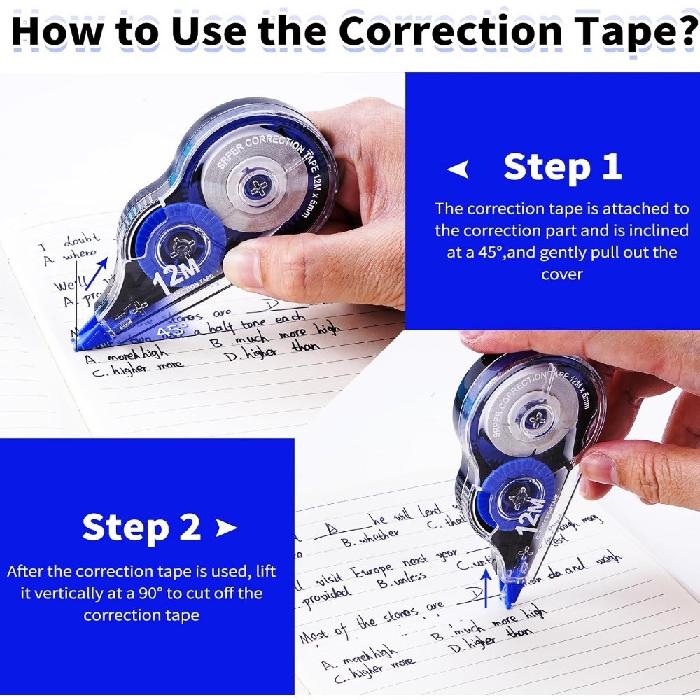 Easy to Use Correction Tape 10 Pack with Applicator for Instant Corrections 39