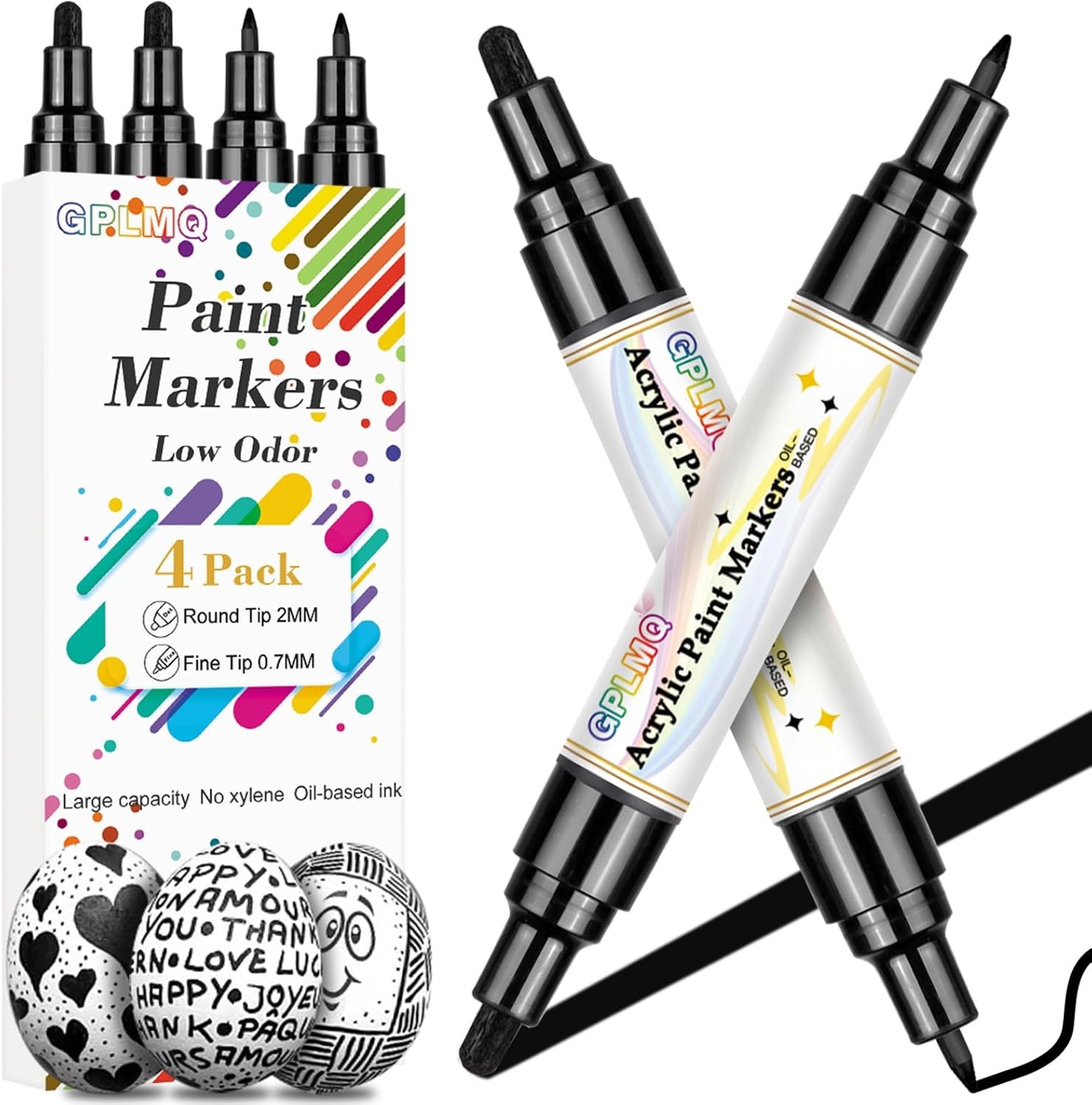 Black Paint Pens – 4 Pack Dual Tip Acrylic 1 Count (Pack of 4),