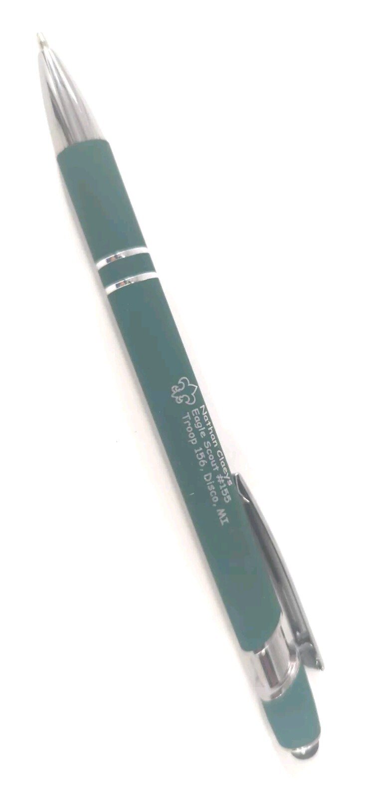 10ct Lot Misprint Metal Retractable Alpha Soft Touch Stylus Pens: FORREST GREEN