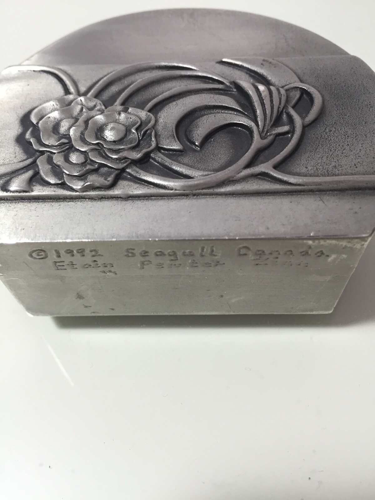 Vintage Seagull Pewter Canada Business Card Holder Floral Motif 1992