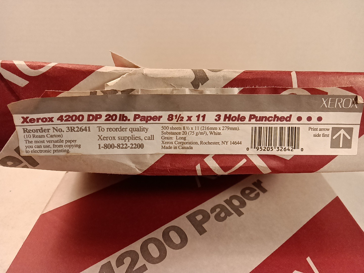 2 Reams Xerox 4200 20 Lb. White Paper 8.5 X 11 3 Hole Punch Multi Purpose 3R2641