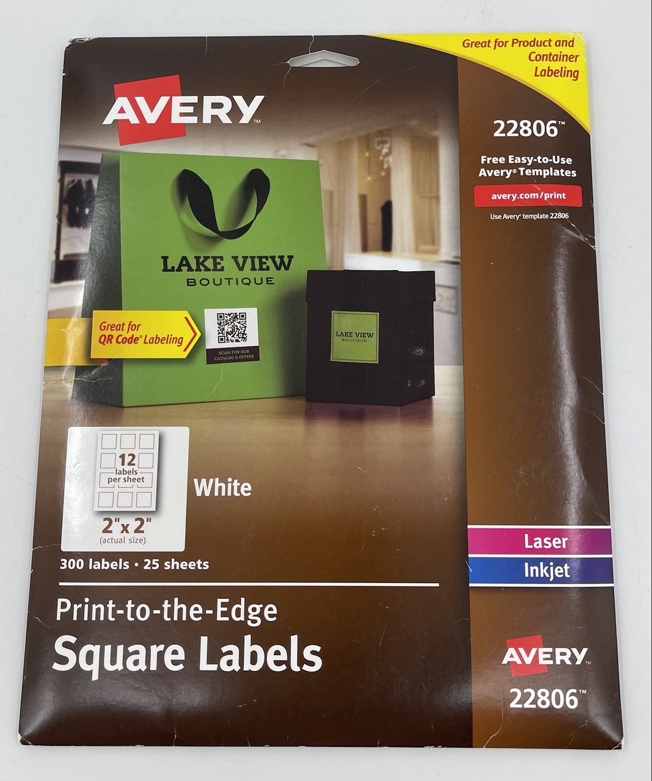 Avery Square Labels for Laser & Inkjet Printers 2″ x 2″ 216 White OPEN PARTIAL