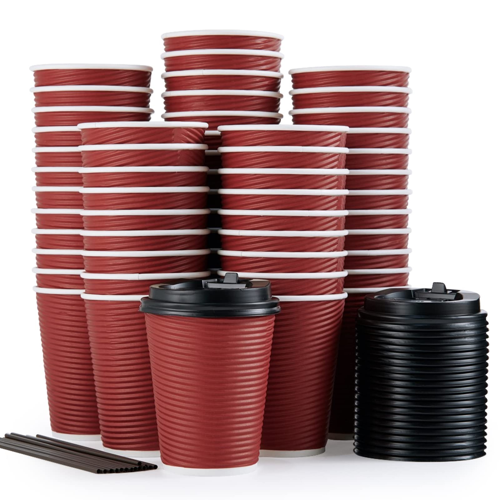 LITOPAK 80 Pack Insulated Ripple Wall 12 oz 80 Count (Pack of 1), Red
